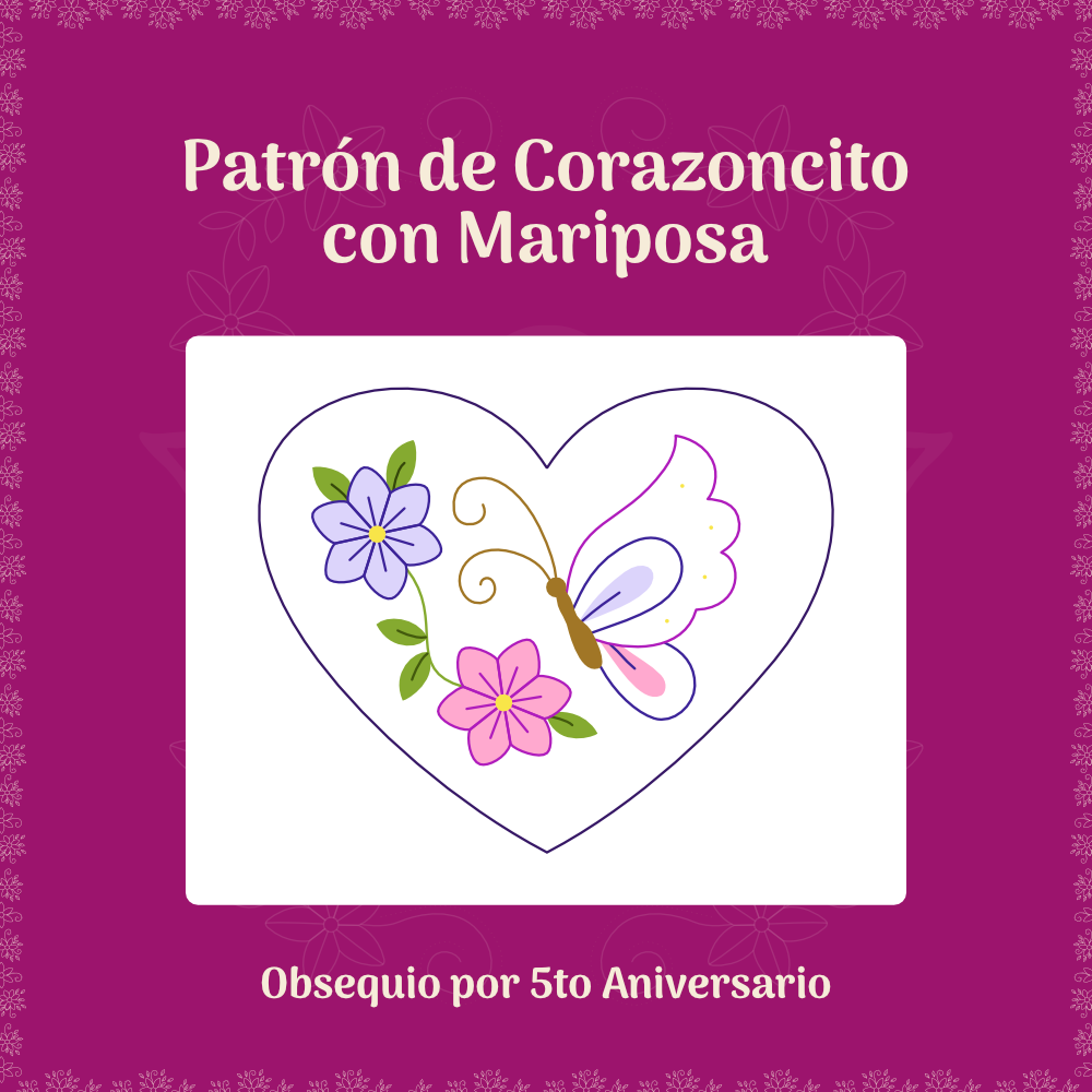 Patron bordado de corazoncito con mariposa por 5to aniversario Patron bordado de corazoncito con mariposa por 5to aniversario