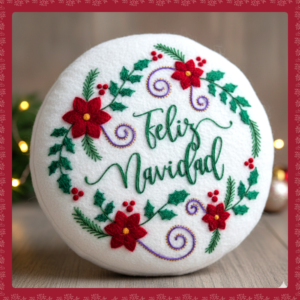 Patrón de Cojín Redondo Feliz Navidad