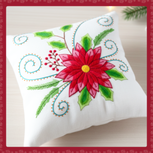 Patrón de Cojín con Flor de Pascua y Muérdago