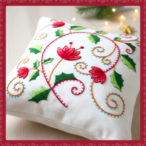 Patrón de Cojín con Decoración Floral Navideña