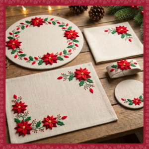 Juego de Mesa Navideño con Flores 3D
